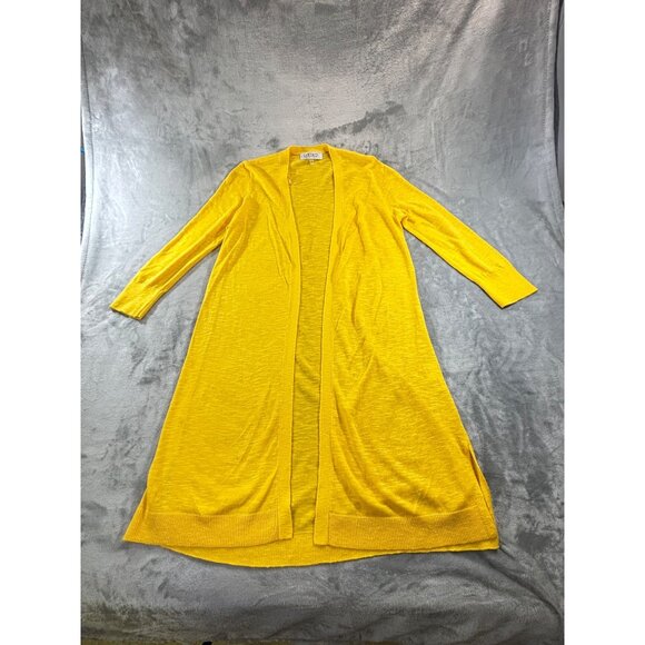 Kasper Cardigan Women's Medium Open Front Long Duster Yellow Sweater - Picture 9 of 12